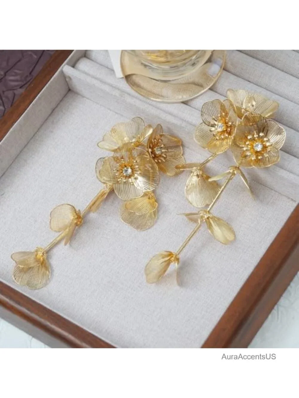 Large Gold Flower Statement Earrings Women Hollow Filigree Floral Dangle Long